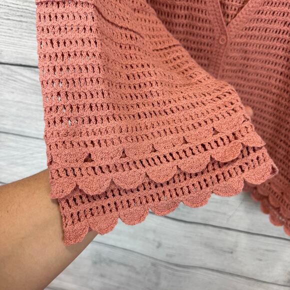 Torrid Plus Size Rose Pink Crochet V-Neck Summer Knit Button Cardigan Size 4X - Picture 3 of 8